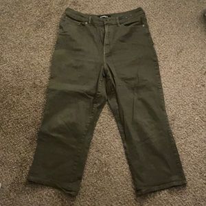 Express Olive Green Cropped Boyfriend Pants w/ Flare Bottom, Size 14